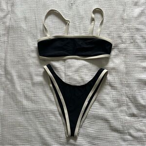 Pacsun High Leg Black White Bikini Set